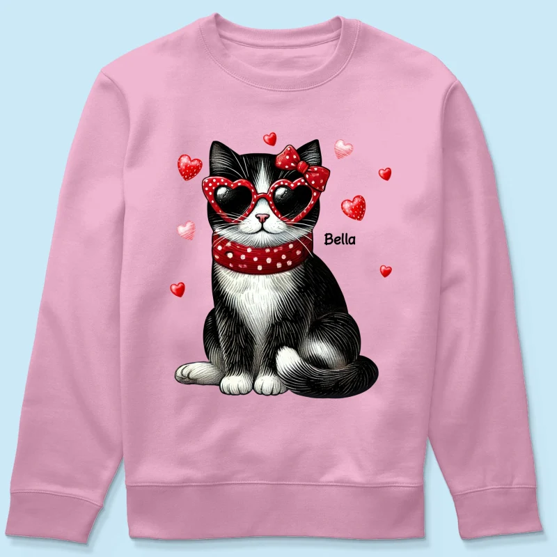 Retro Coquette Cat Sitting Sweatshirt, Personalized Sweatshirt For Cat Moms - Image 22