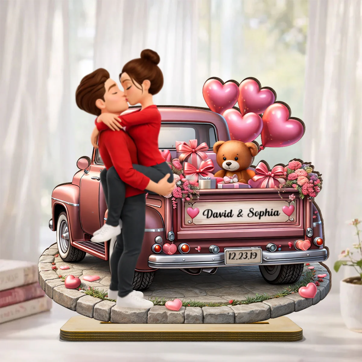 Valentine Truck Couple Kissing - Personalized 2-Layered Wooden Plaque - Anniversary, Valentine's Day Gift, Gift For Him, Gift For Her - Image 10