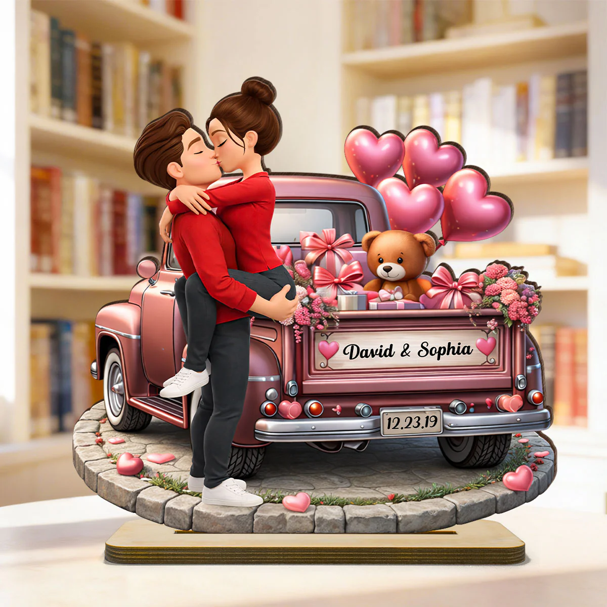 Valentine Truck Couple Kissing - Personalized 2-Layered Wooden Plaque - Anniversary, Valentine's Day Gift, Gift For Him, Gift For Her - Image 2