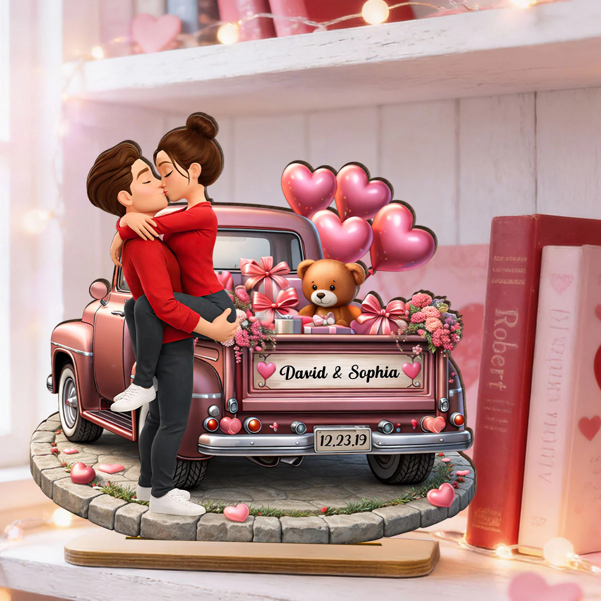 Valentine Truck Couple Kissing - Personalized 2-Layered Wooden Plaque - Anniversary, Valentine's Day Gift, Gift For Him, Gift For Her - Image 4