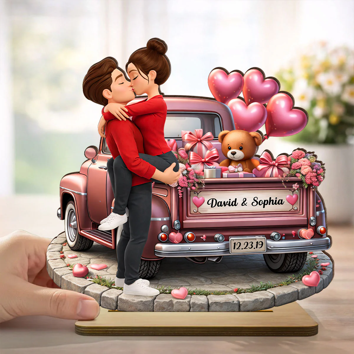 Valentine Truck Couple Kissing - Personalized 2-Layered Wooden Plaque - Anniversary, Valentine's Day Gift, Gift For Him, Gift For Her - Image 6