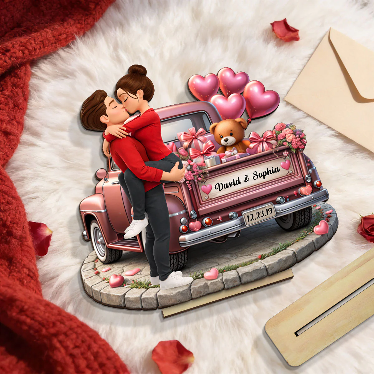 Valentine Truck Couple Kissing - Personalized 2-Layered Wooden Plaque - Anniversary, Valentine's Day Gift, Gift For Him, Gift For Her - Image 7
