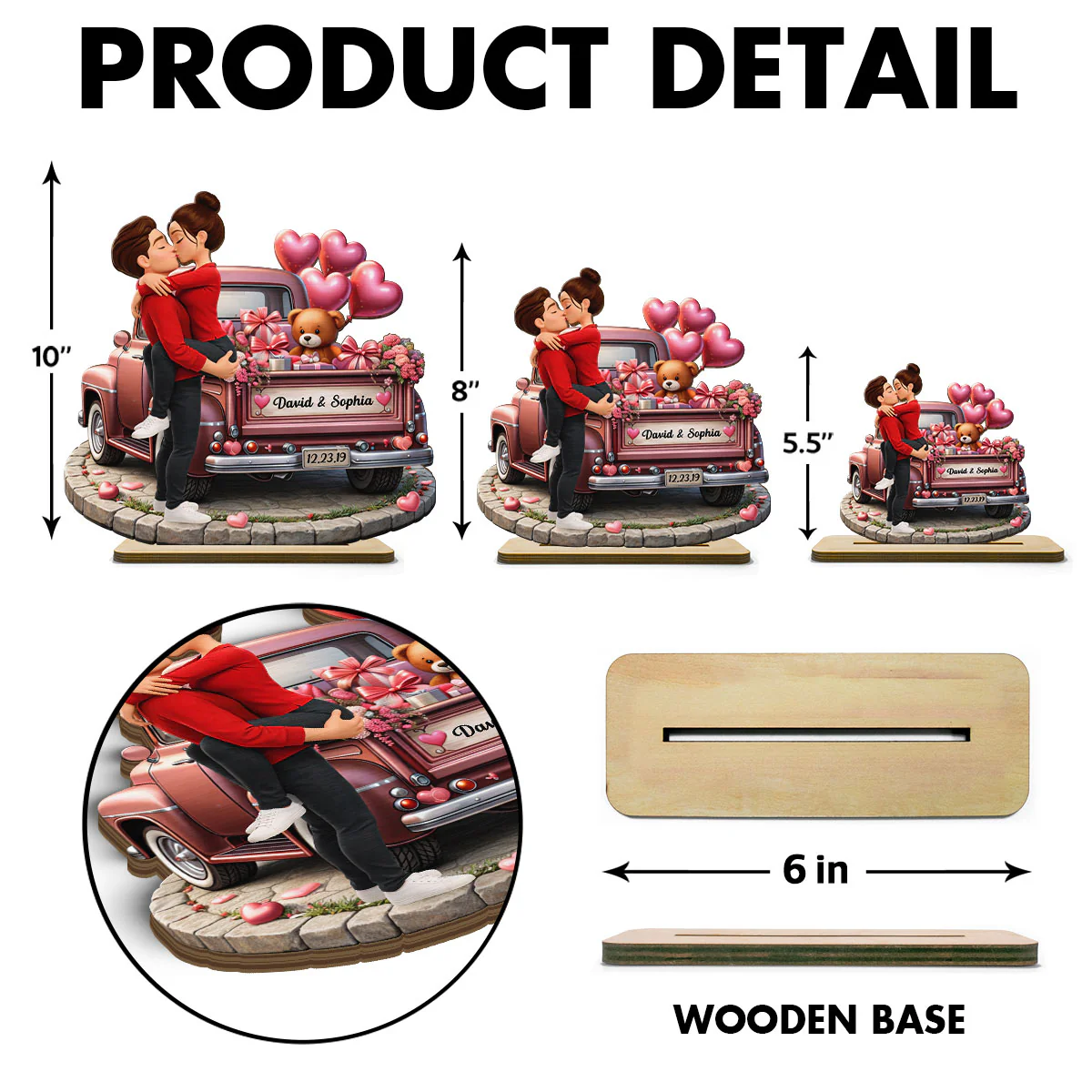 Valentine Truck Couple Kissing - Personalized 2-Layered Wooden Plaque - Anniversary, Valentine's Day Gift, Gift For Him, Gift For Her - Image 8
