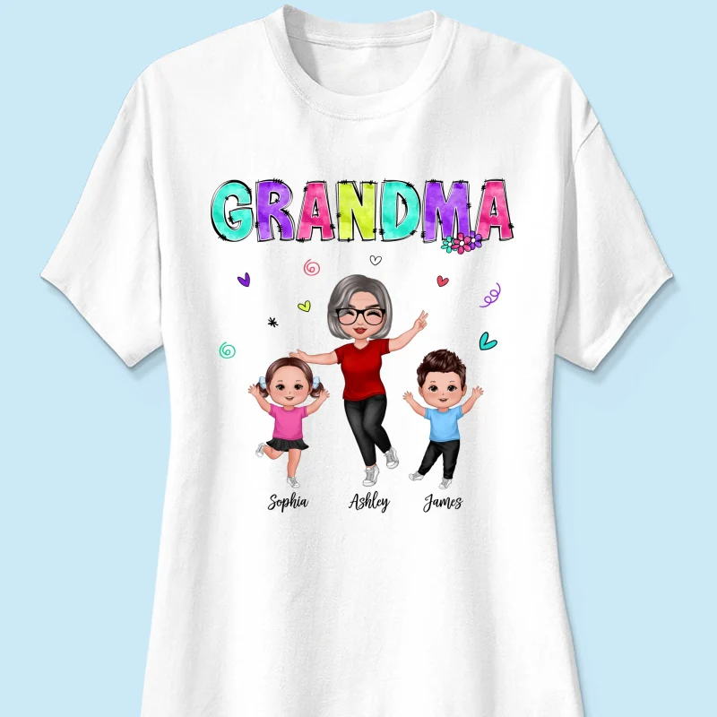 Vibrant Pattern Grandma & Grandkids Personalized Shirt - Image 11