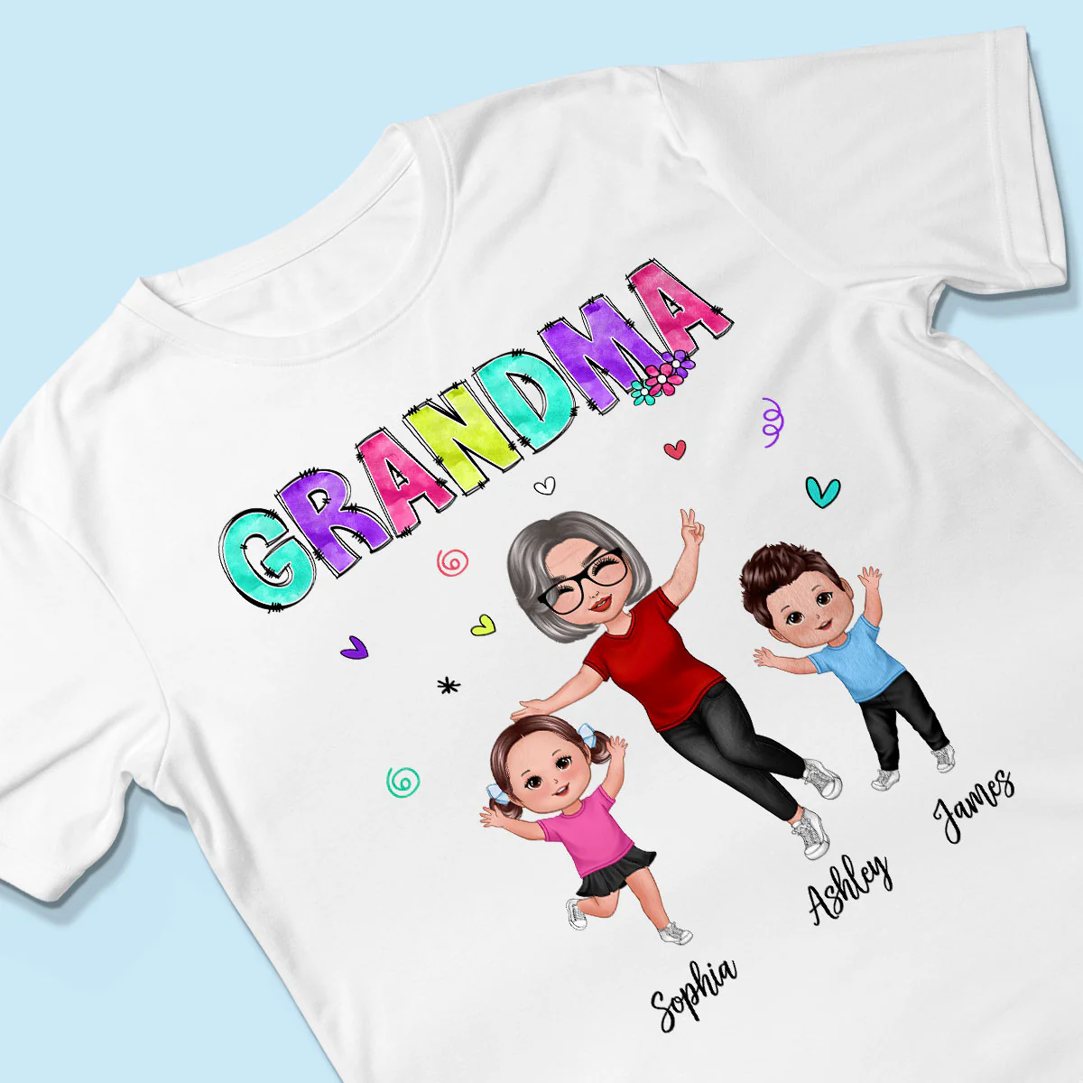 Vibrant Pattern Grandma & Grandkids Personalized Shirt - Image 3