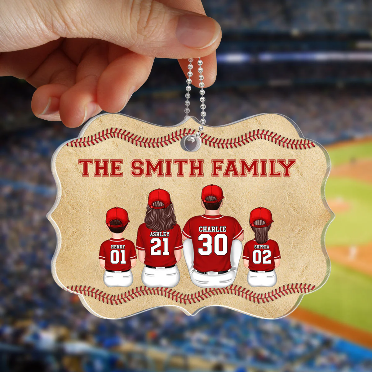 Vintage Baseball Family Sitting Personalized Acrylic Ornament - Image 3