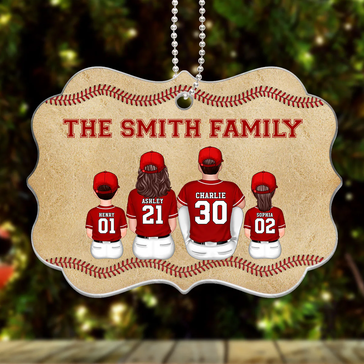 Vintage Baseball Family Sitting Personalized Acrylic Ornament - Image 4