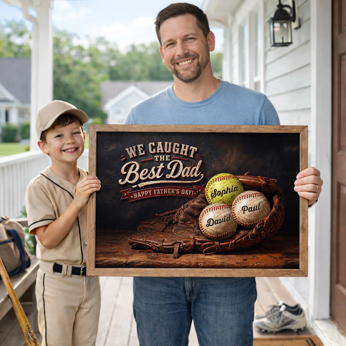 Vintage Baseball We Caught the Best Dad - Personalized Poster - Father's Day Gift for Husband, Dad - Image 2