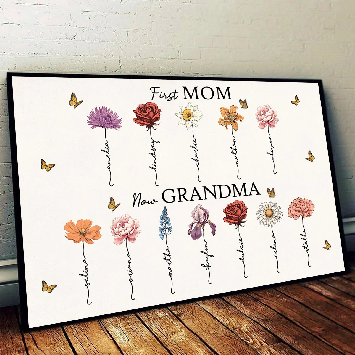 Vintage Birth Month Flowers First Mom Now Grandma Personalized Poster, Gift - Image 4
