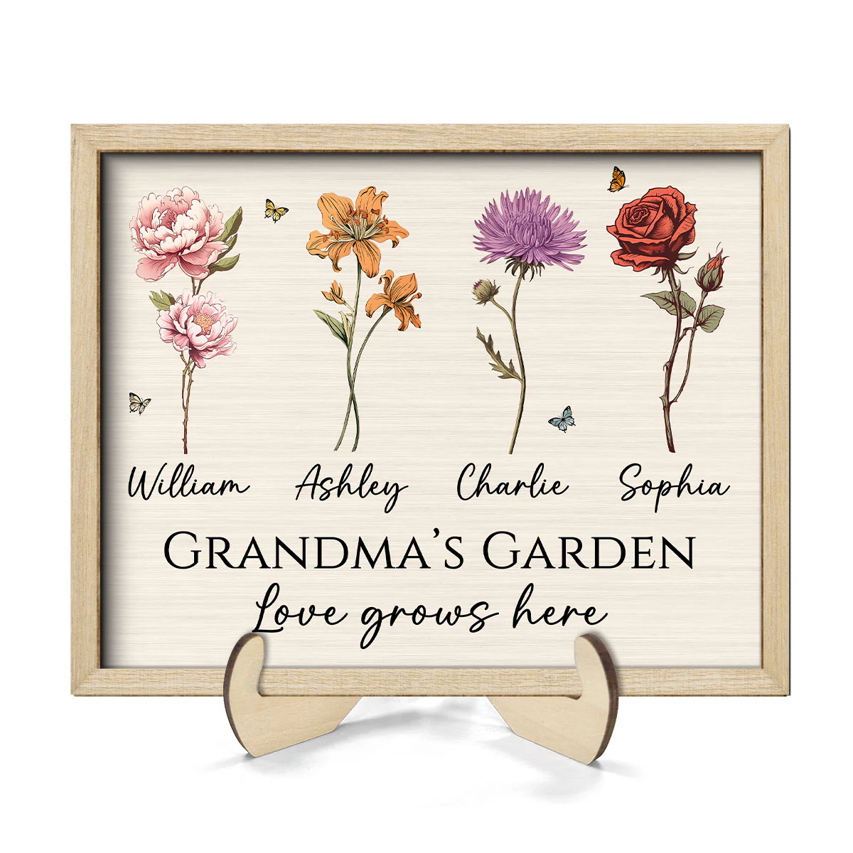Vintage Birth Month Flowers Grandma Mom Garden Love Grows Here Mother‘s Day Gift Personalized 2-Layer Wooden Plaque