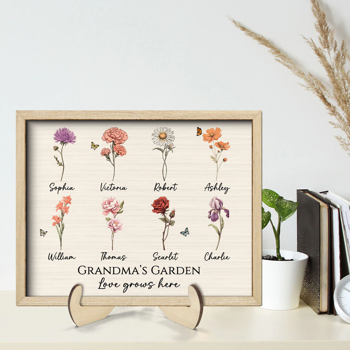 Vintage Birth Month Flowers Grandma Mom Garden Love Grows Here Mother‘s Day Gift Personalized 2-Layer Wooden Plaque - Image 2