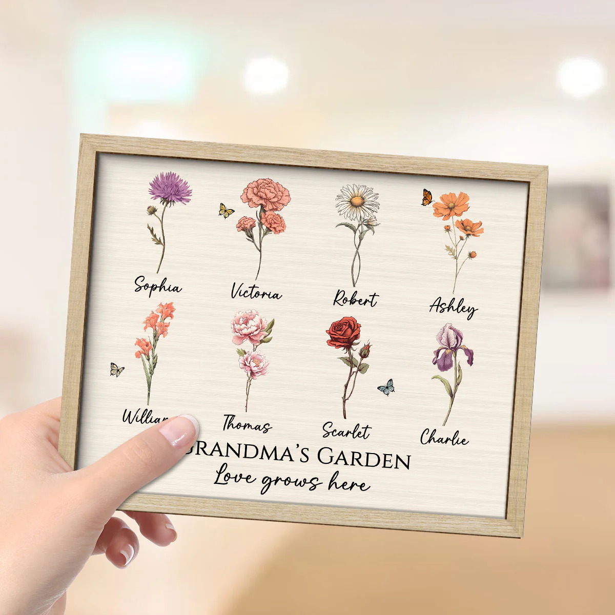 Vintage Birth Month Flowers Grandma Mom Garden Love Grows Here Mother‘s Day Gift Personalized 2-Layer Wooden Plaque - Image 4