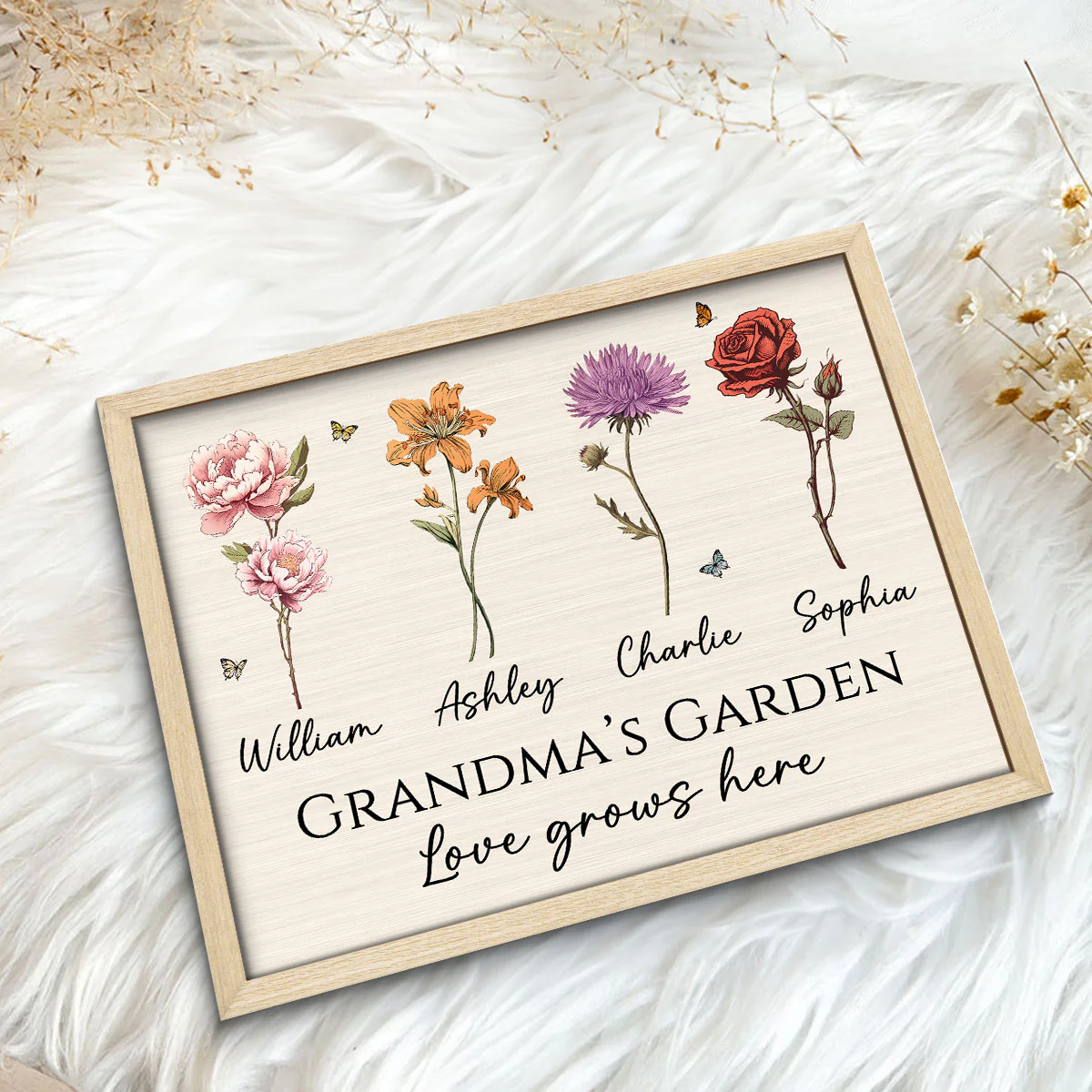 Vintage Birth Month Flowers Grandma Mom Garden Love Grows Here Mother‘s Day Gift Personalized 2-Layer Wooden Plaque - Image 5