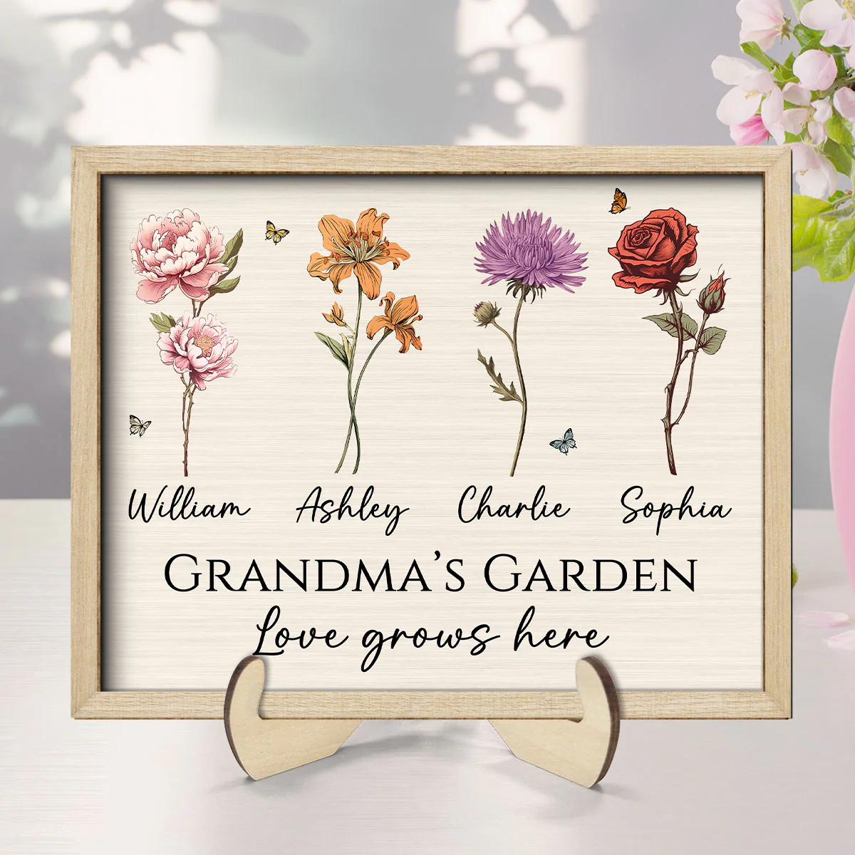 Vintage Birth Month Flowers Grandma Mom Garden Love Grows Here Mother‘s Day Gift Personalized 2-Layer Wooden Plaque - Image 8