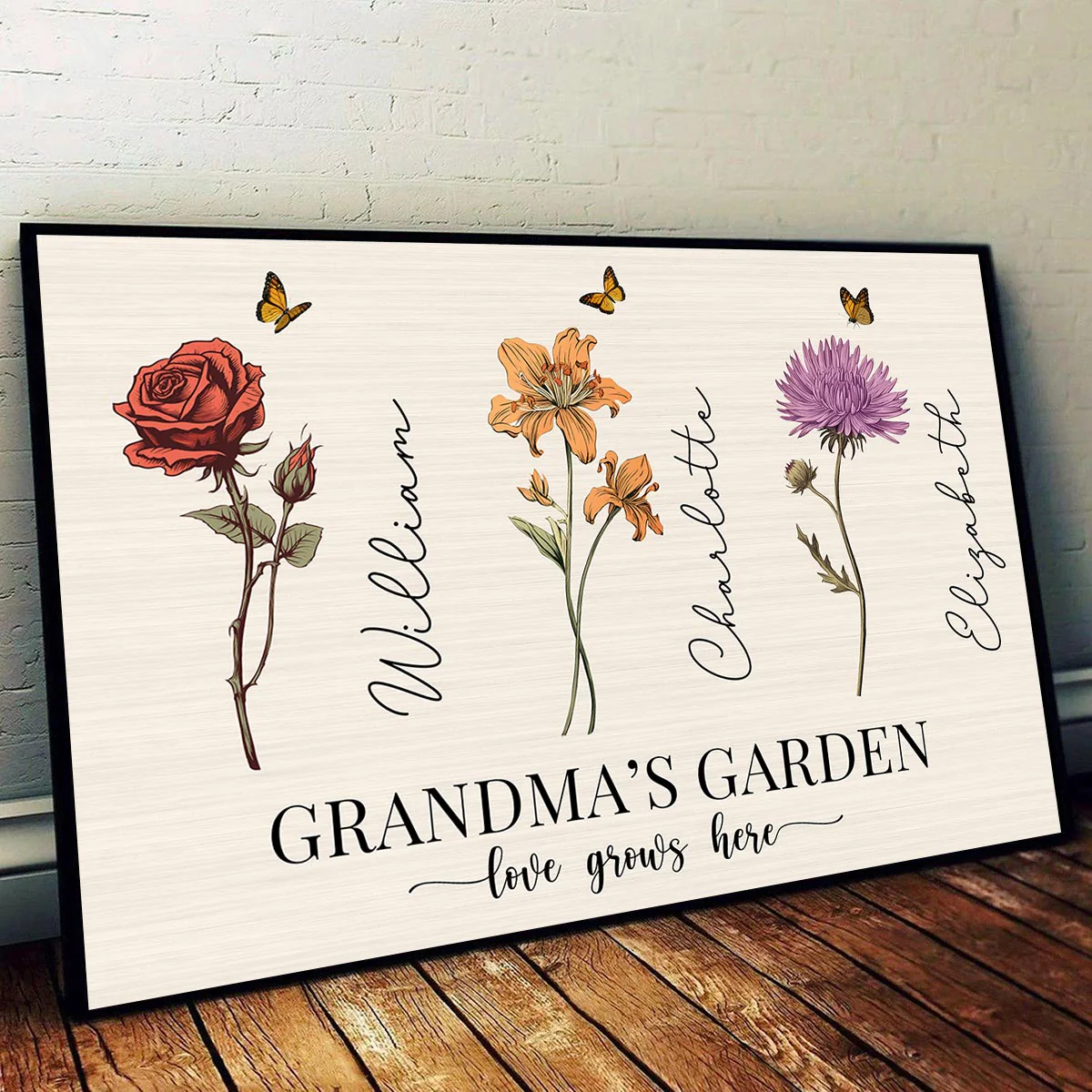 Vintage Birth Month Flowers Grandma‘s Garden Gift For Grandma Mom Personalized Horizontal Poster - Image 4