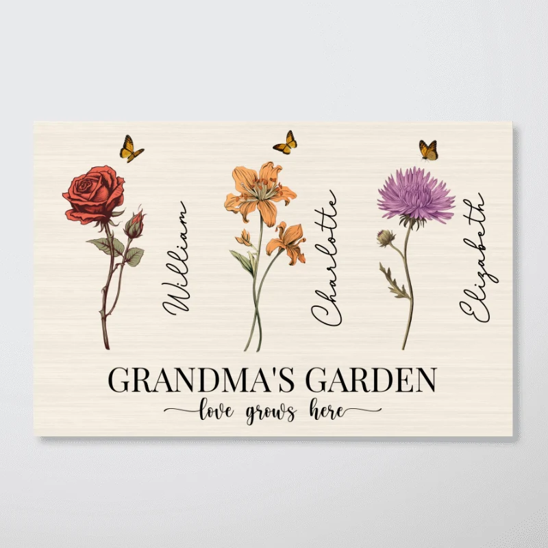 Vintage Birth Month Flowers Grandma‘s Garden Gift For Grandma Mom Personalized Horizontal Poster - Image 6