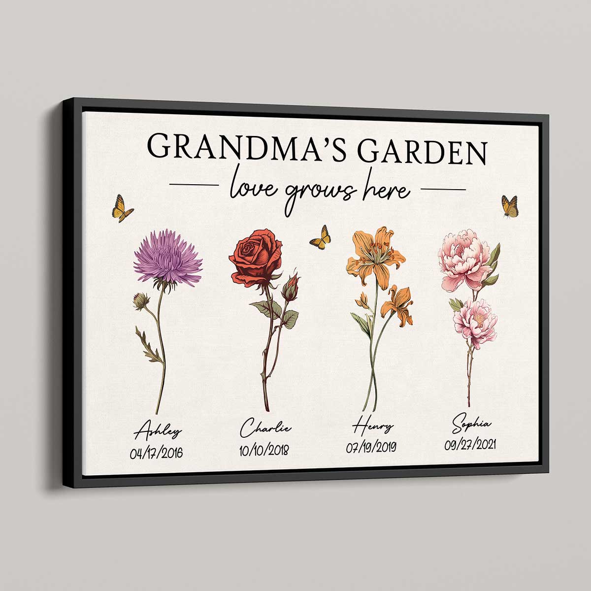 Vintage Birth Month Flowers Grandma‘s Garden Gift For Grandma Mom Personalized Horizontal Poster - Image 4