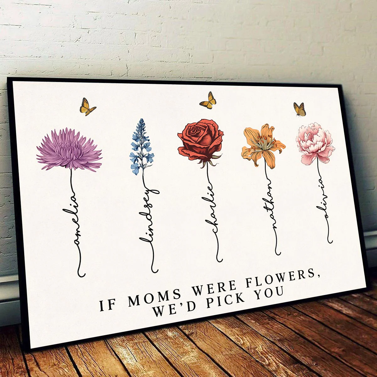 Vintage Birth Month Flowers If Mom Were Flowers Gift For Mom Personalized Horizontal Poster - Image 4
