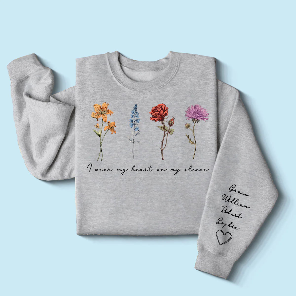 Vintage Birth Month Flowers Personalized Sleeve Printed Sweatshirt, Gift For Mom Granma Aunt - Image 2