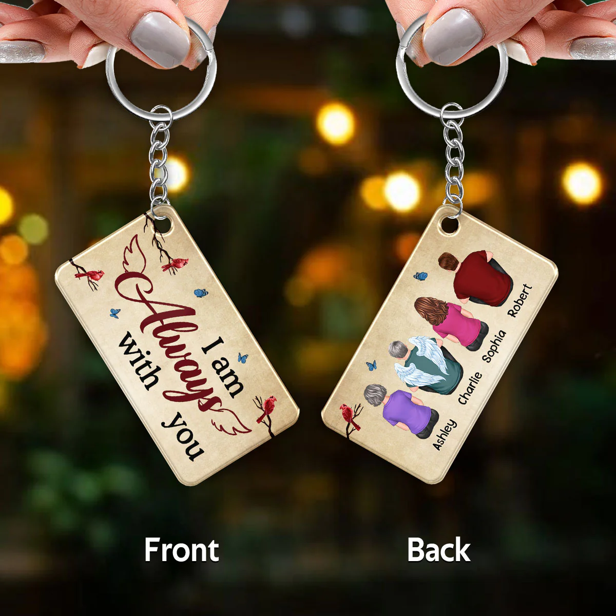 Vintage Cardinal Butterfly Family Memorial Remembrance Keepsake Personalized Acrylic Keychain - Image 3