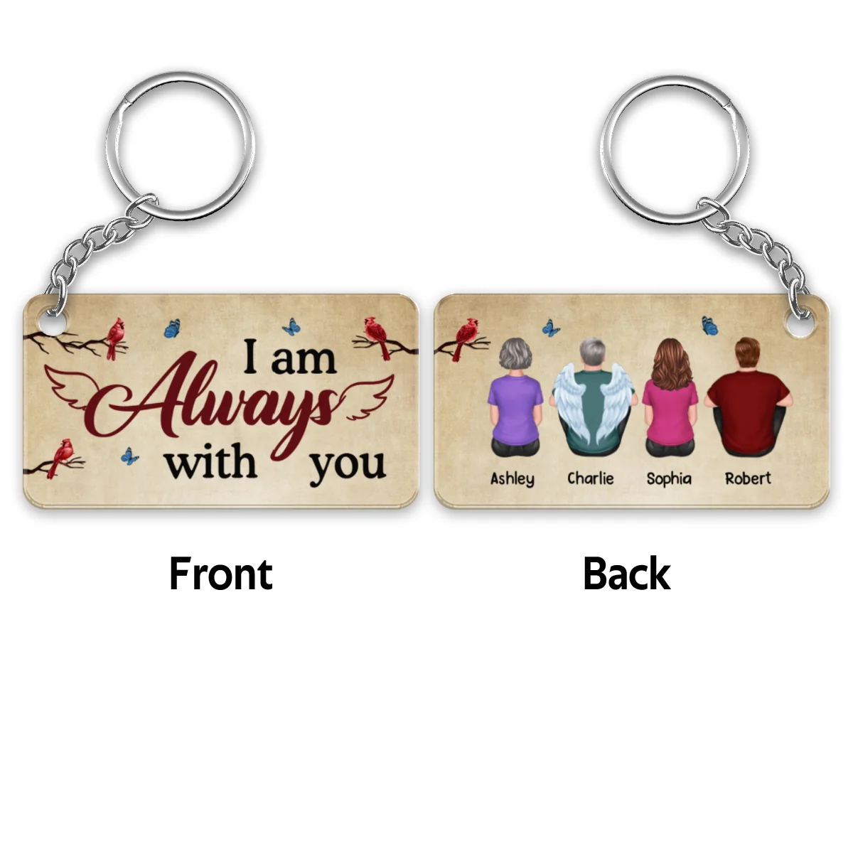 Vintage Cardinal Butterfly Family Memorial Remembrance Keepsake Personalized Acrylic Keychain - Image 4