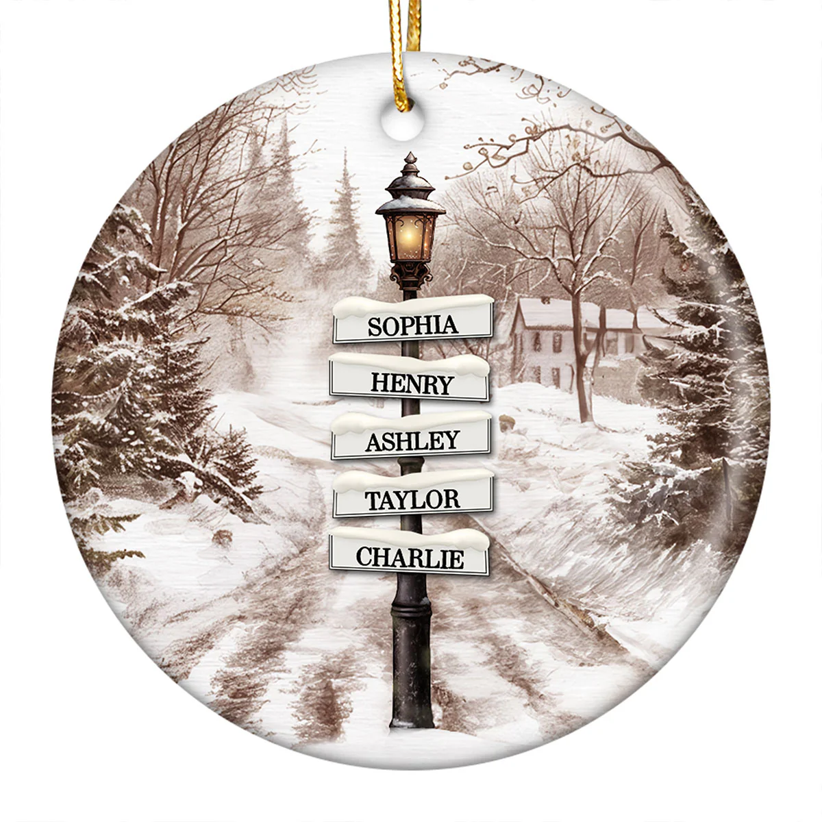 Vintage Christmas Signpost Family Personalized Ceramic Ornament - Image 2