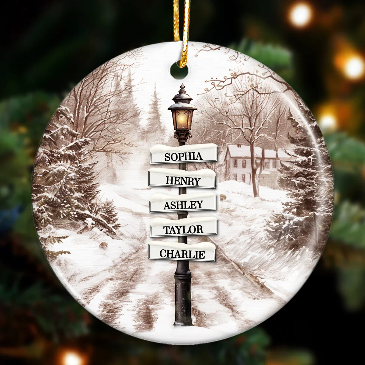 Vintage Christmas Signpost Family Personalized Ceramic Ornament - Image 3