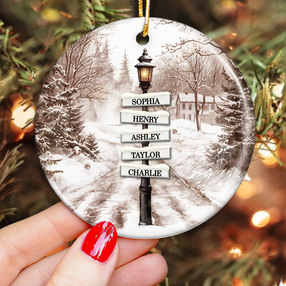 Vintage Christmas Signpost Family Personalized Ceramic Ornament - Image 4