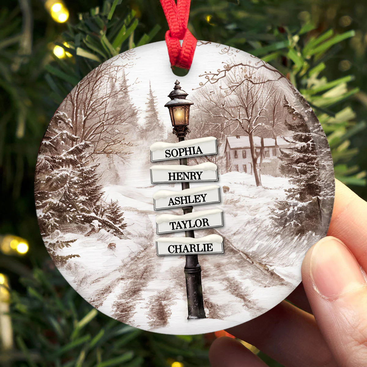 Vintage Christmas Signpost Family Personalized Ceramic Ornament - Image 5