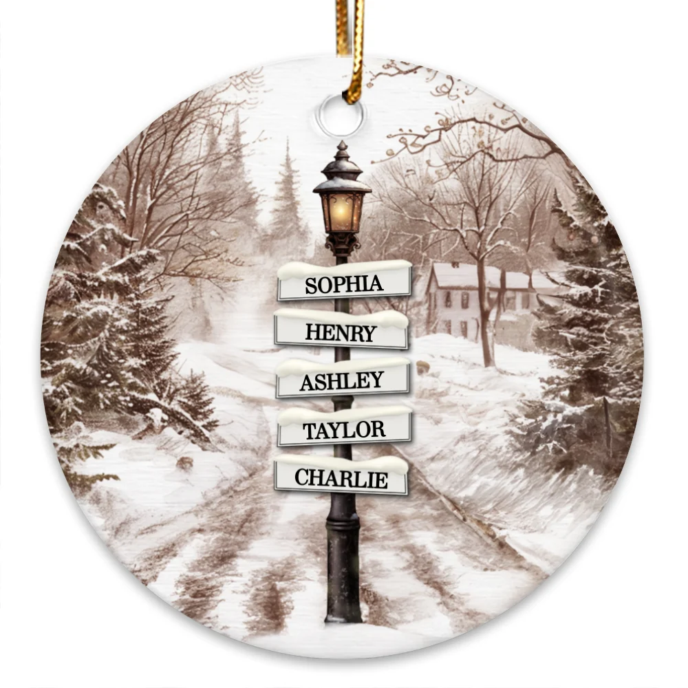 Vintage Christmas Signpost Family Personalized Ceramic Ornament - Image 9