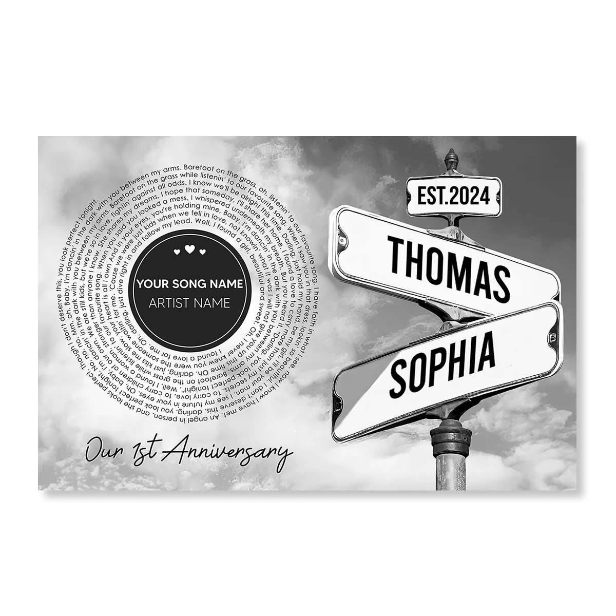Vintage Crossroads Street Sign Song Lyrics Art Personalized Poster, Anniversary Gift For Girlfriend Boyfriend Wife Husband - Image 2