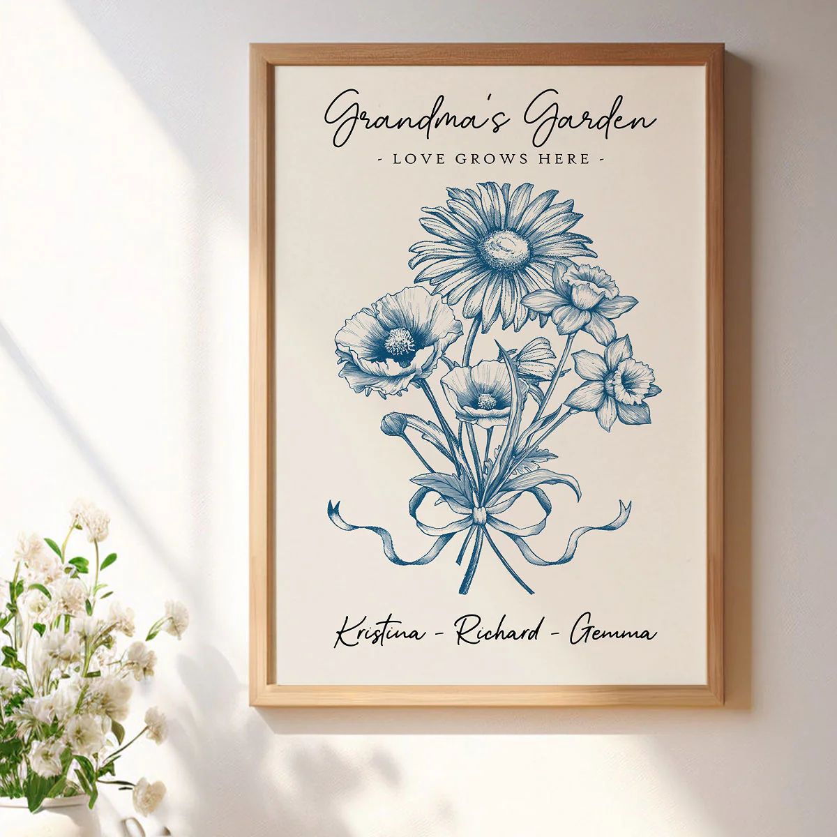 Vintage Floral Grandma Garden Birth Month Flowers Bouquet With Grandkids Names Personalized Poster - Image 4