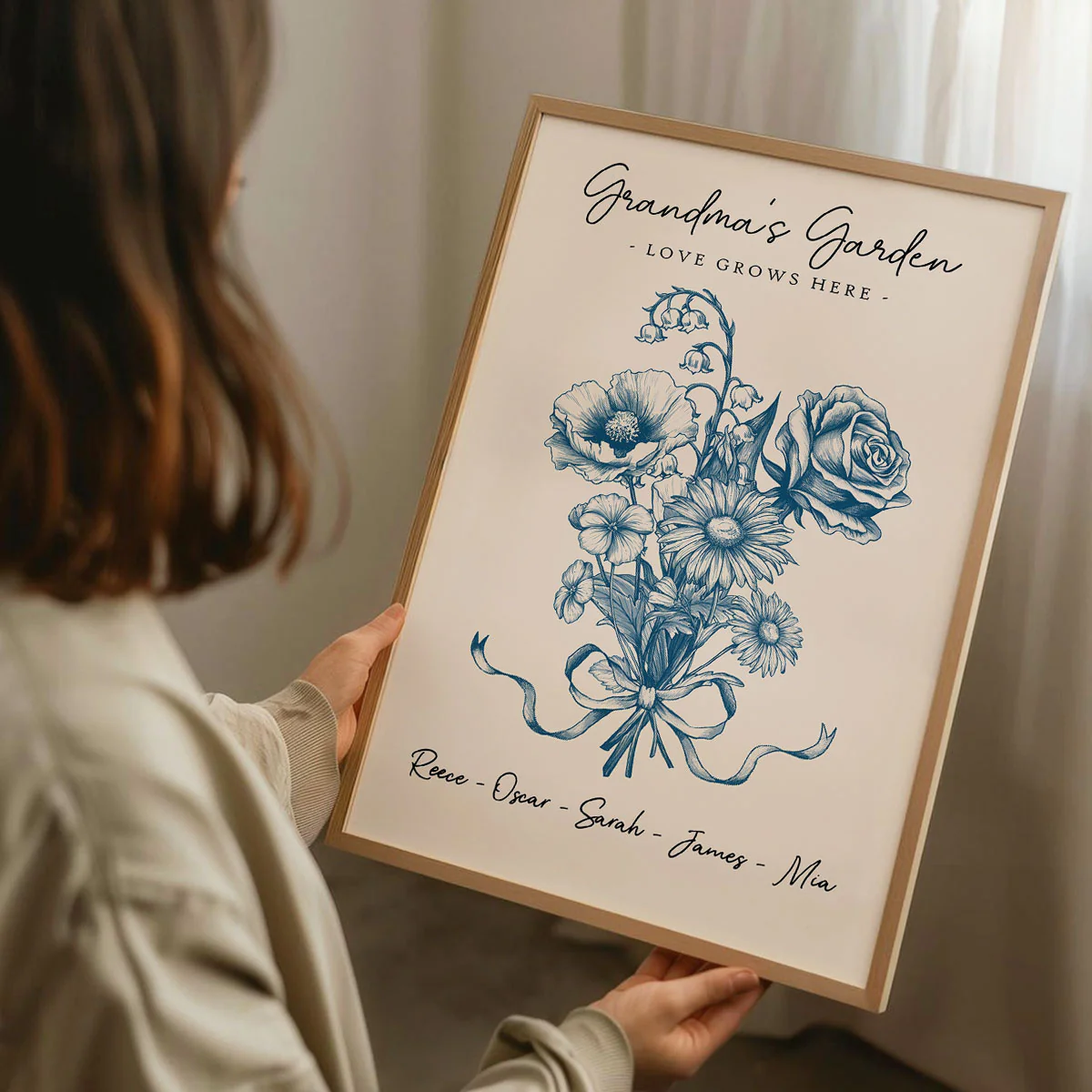 Vintage Floral Grandma Garden Birth Month Flowers Bouquet With Grandkids Names Personalized Poster - Image 7