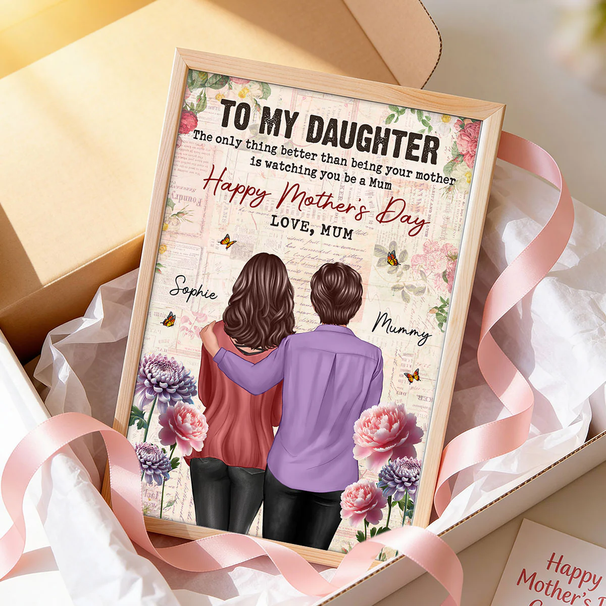 Vintage Floral Newspaper To My Daughter From Mum Birth Month Flower - Personalised Poster - Image 4
