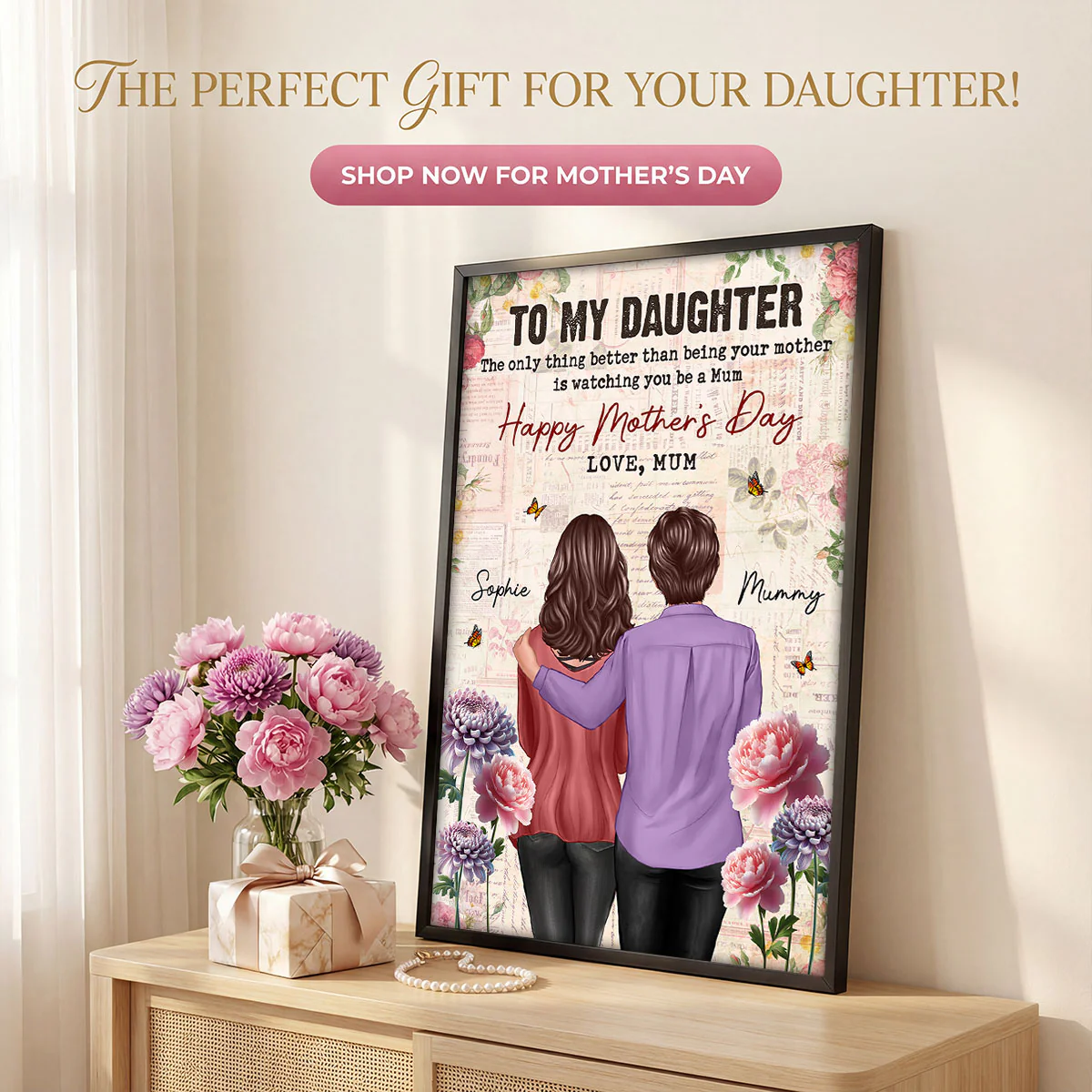 Vintage Floral Newspaper To My Daughter From Mum Birth Month Flower - Personalised Poster - Image 7
