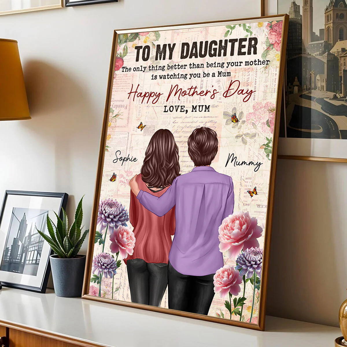 Vintage Floral Newspaper To My Daughter From Mum Birth Month Flower - Personalised Poster - Image 9