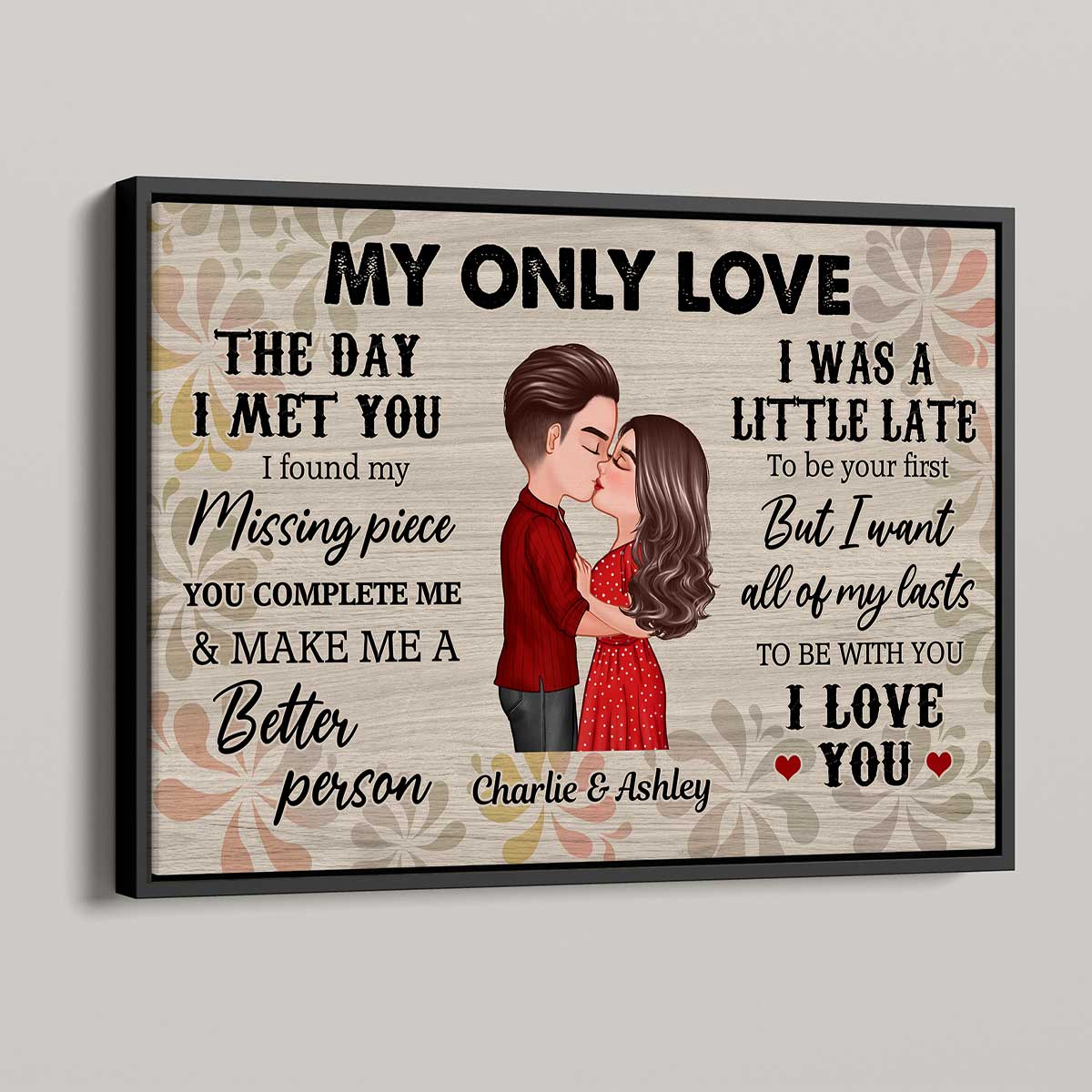 Vintage Flower Doll Couple Kissing The Day I Met You Personalized Horizontal Poster - Image 2