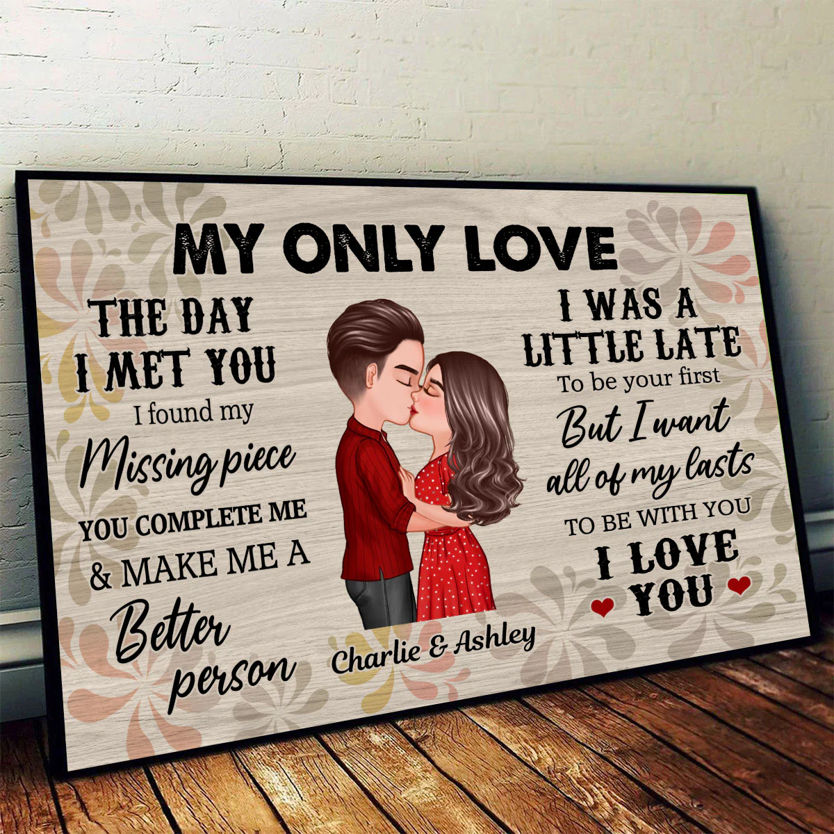 Vintage Flower Doll Couple Kissing The Day I Met You Personalized Horizontal Poster - Image 3