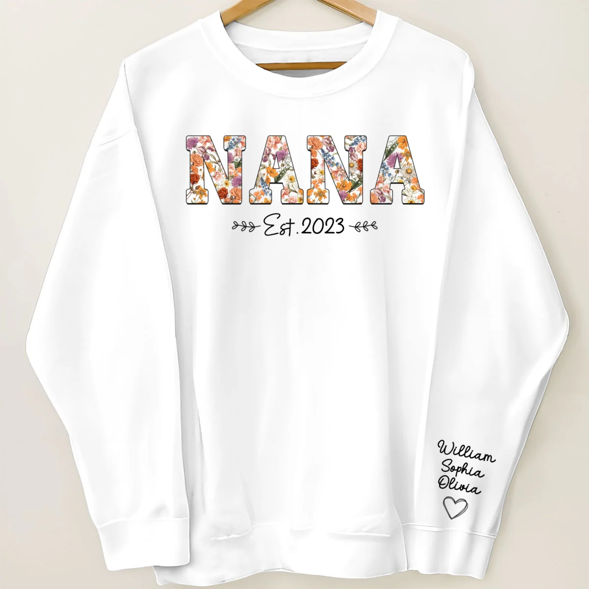 Vintage Flowers Grandma Est With Grandkids Names Personalized Sleeve Printed Shirt - Image 10