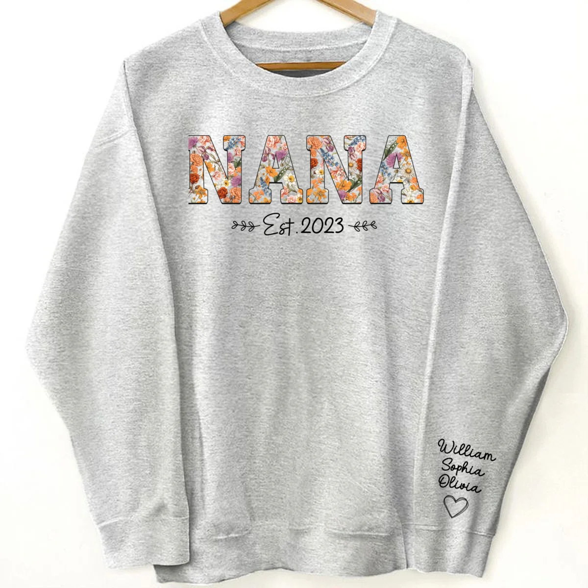 Vintage Flowers Grandma Est With Grandkids Names Personalized Sleeve Printed Shirt - Image 11