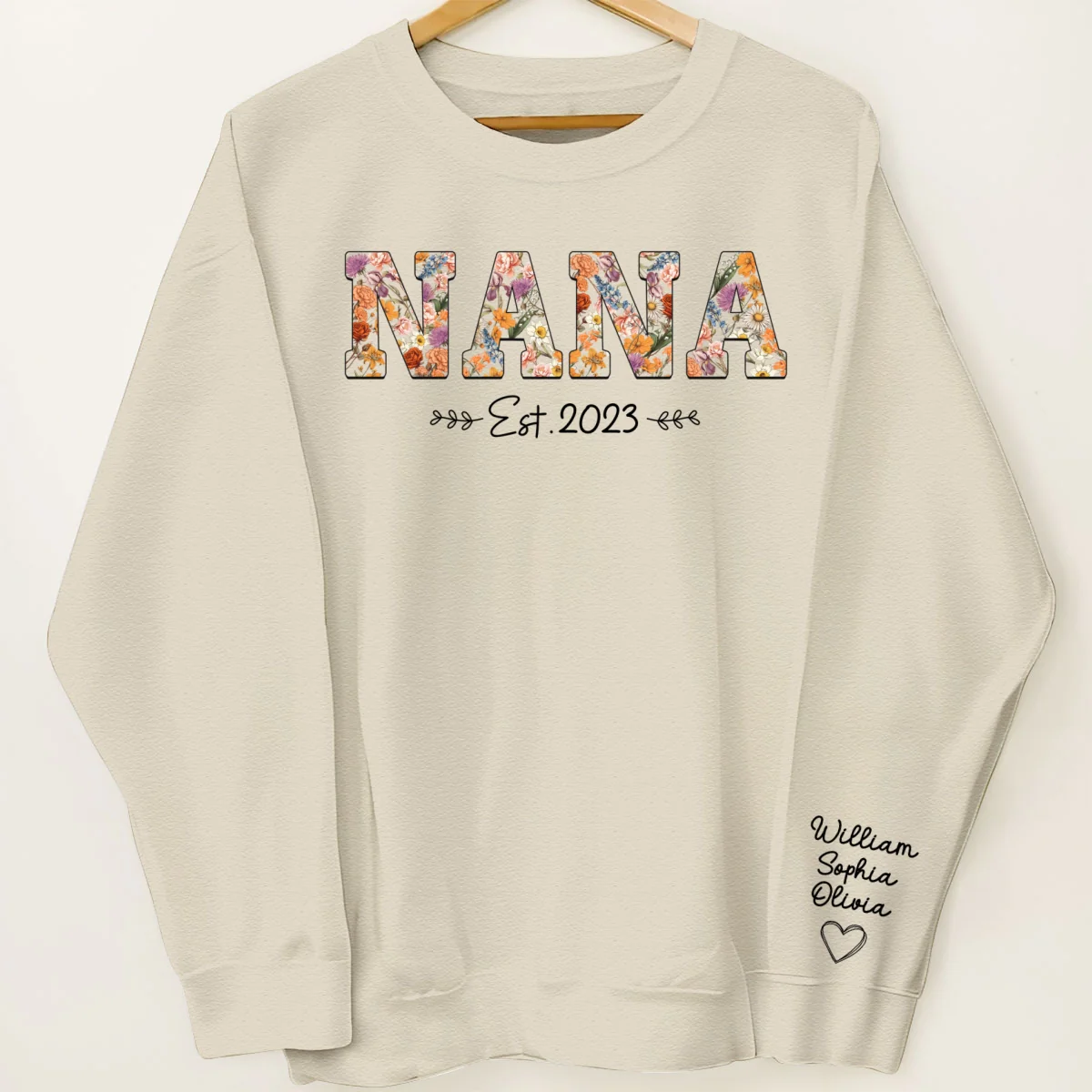 Vintage Flowers Grandma Est With Grandkids Names Personalized Sleeve Printed Shirt - Image 12