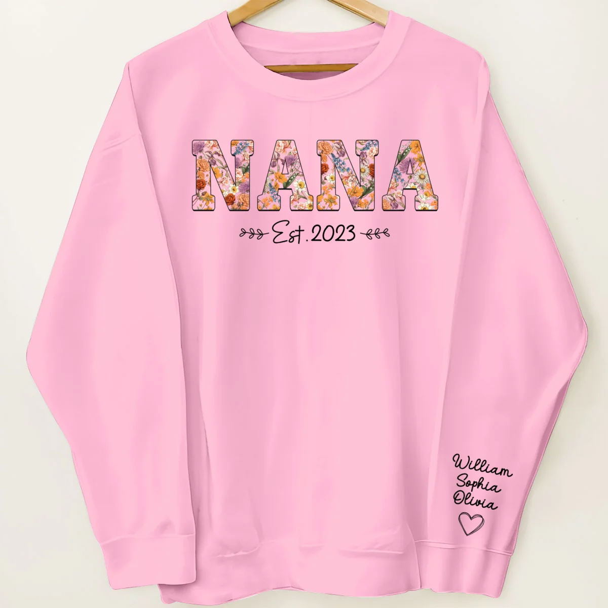 Vintage Flowers Grandma Est With Grandkids Names Personalized Sleeve Printed Shirt - Image 13