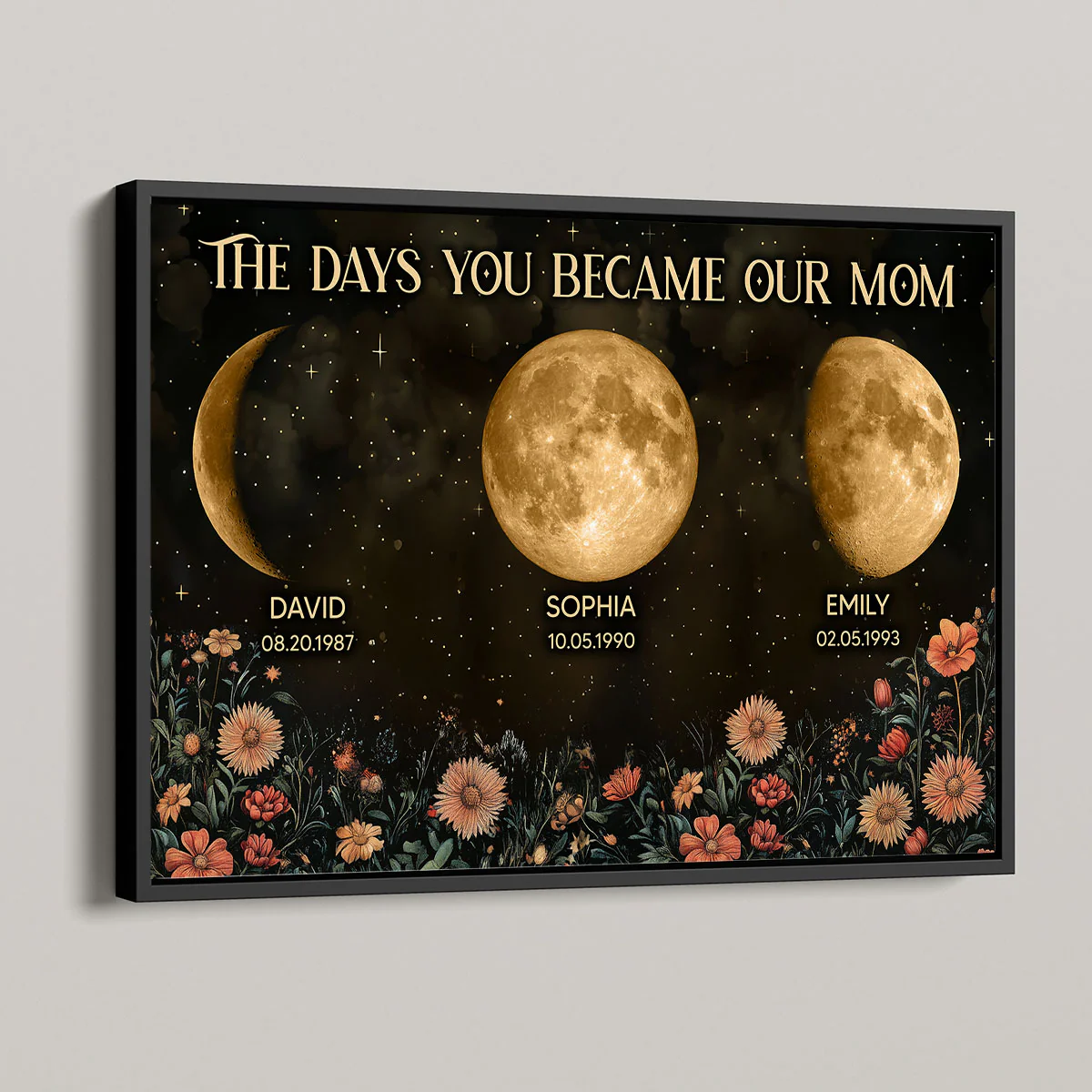 Vintage Flowers The Day You Become Mom Birth Moon Phase Personalized Poster, A Heartfelt Gift for Mom’s Birthday, Mother’s Day, or Just Because - Image 4