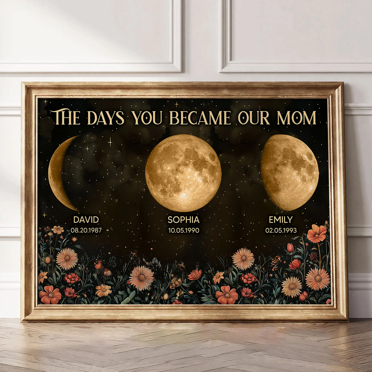 Vintage Flowers The Day You Become Mom Birth Moon Phase Personalized Poster, A Heartfelt Gift for Mom’s Birthday, Mother’s Day, or Just Because - Image 6