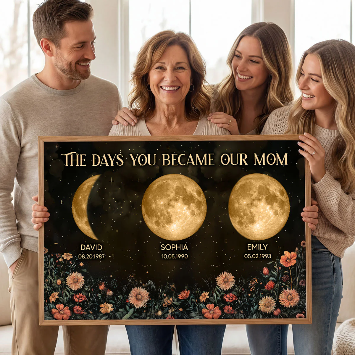 Vintage Flowers The Day You Became Mom Grandma Custom Birth Moon Phase - Personalized Poster, Mother's Day Gift For Mom, Grandma - Image 10