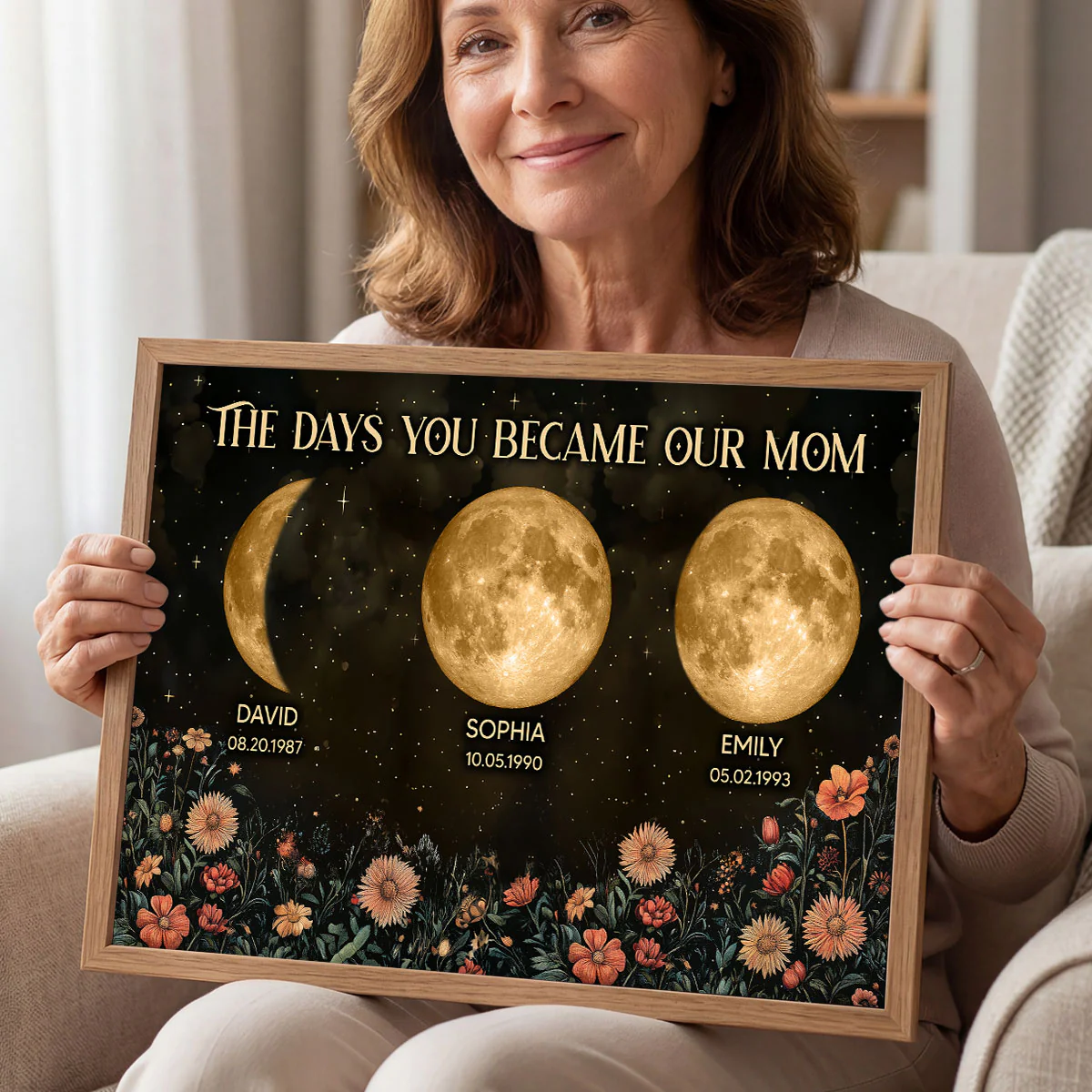 Vintage Flowers The Day You Became Mom Grandma Custom Birth Moon Phase - Personalized Poster, Mother's Day Gift For Mom, Grandma - Image 11