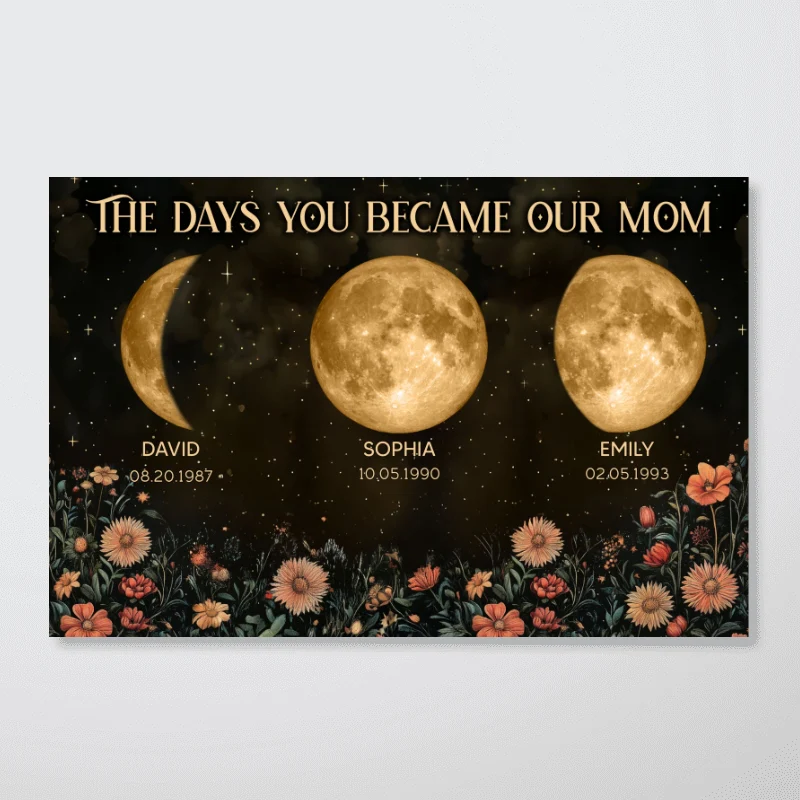 Vintage Flowers The Day You Became Mom Grandma Custom Birth Moon Phase - Personalized Poster, Mother's Day Gift For Mom, Grandma - Image 15