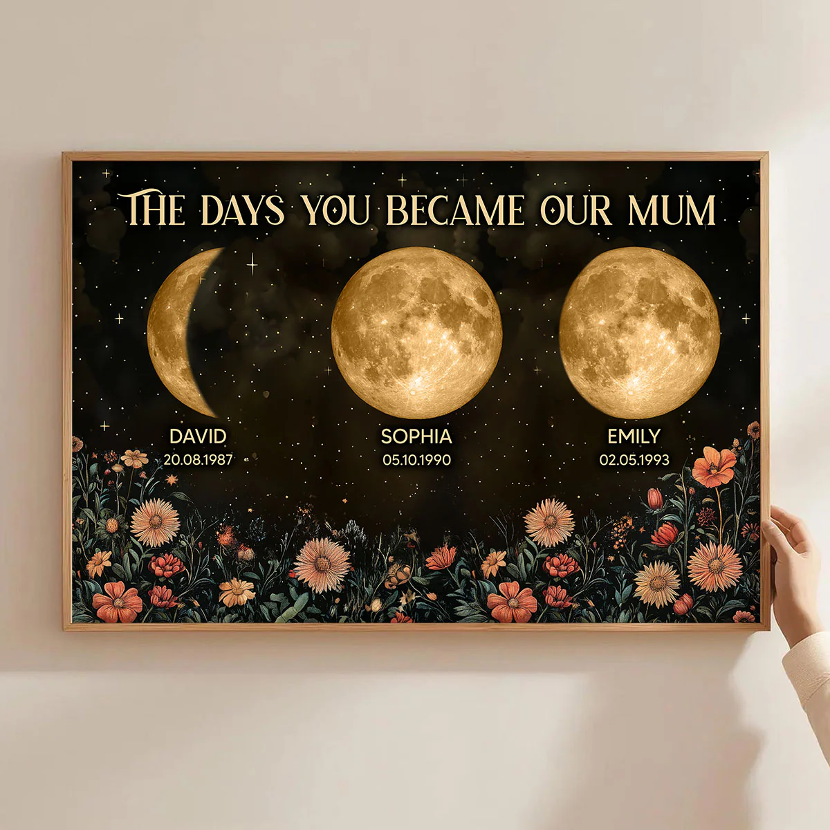 Vintage Flowers The Day You Become Mum Mom Grandma Custom Title And Nickname And Birth Moon Phase - Personalised Poster - Mother's Day Gift For Mum, Grandma - Image 2
