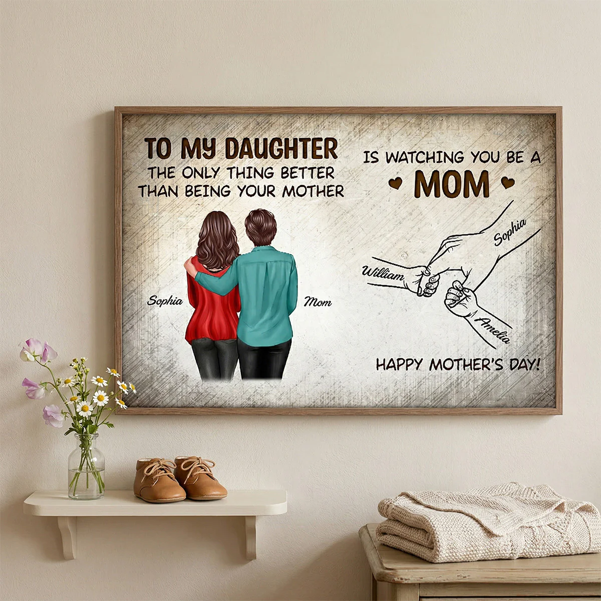 Vintage From Mom To Daughter Watching You Be A Mom Hands Outline - Personalized Poster - Mother's Day Gift For Daughter