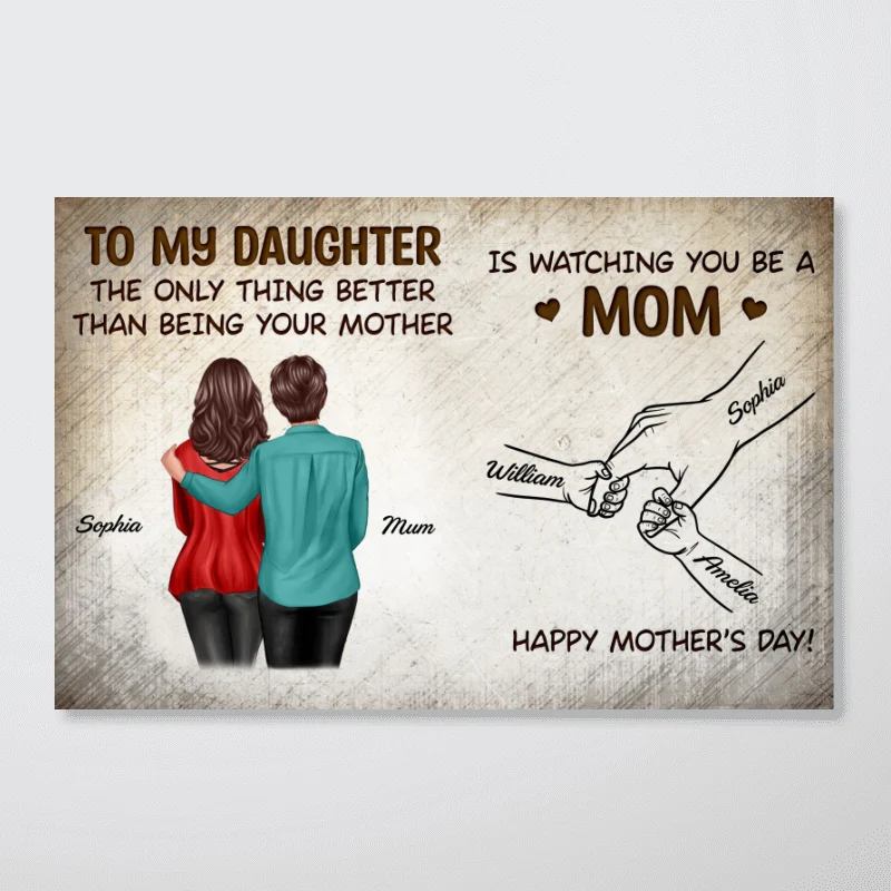 Vintage From Mom To Daughter Watching You Be A Mom Hands Outline - Personalized Poster - Mother's Day Gift For Daughter - Image 11